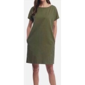 Eileen‎ Fisher Olive Green Organic Cotton Shift Tunic Dress Large Pockets